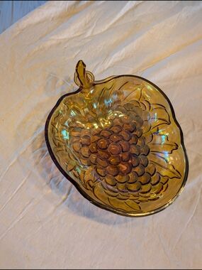 2/60$ Indiana Glass Amber Iridescent Grape Motif Bowl